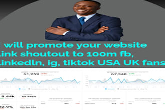 do website link promotion to 100m fb, youtube tiktok, ig promotion to USA fans