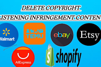 remove copyright product listing on shopify,aliexpress,etsy,walmart temu,amazon