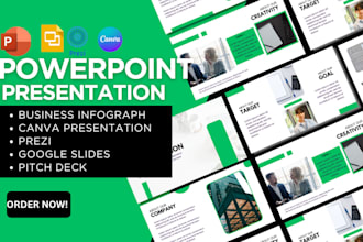 design a powerpoint presentation webinar, company profile, business pitch deck,