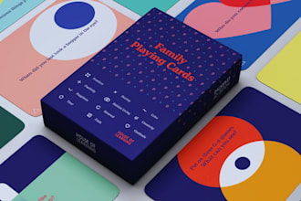 design card game, board game, flash cards, rule book design, card box mockup