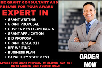 write grant proposal, grant research, grant application and business plan, rfp