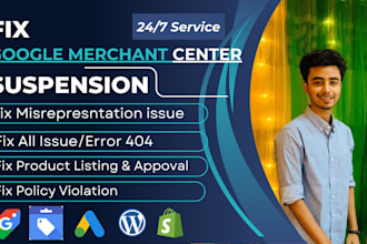 fix google merchant center suspension,fix gmc misrepresentation,error