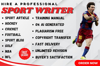 write a sport content, youtube scriptwriter, sport article, blog sport ebook