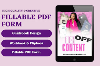 create fillable pdf form, travel guidebook, workbook design, flipbook, journal