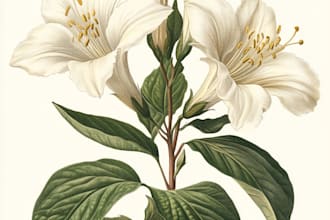 draw line art illustrations, botanical flowers, plants
