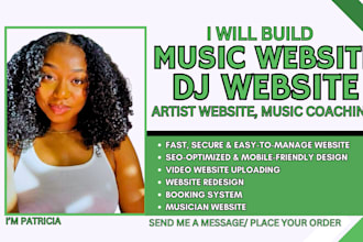 design music website, artist website, dj website, musician website, landing page