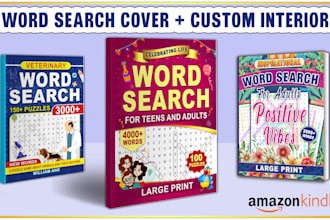 design professional word search puzzle book covers with interiors for amazon KDP
