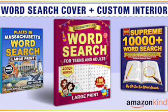design professional word search puzzle book covers with interiors for amazon KDP