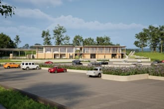 renovate 3d landscape ,modern tourism facilities, render forest, cgi exterior
