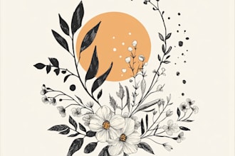 design hand drawn minimalist line art botanical boho logo