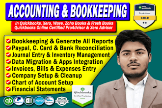 do accounting, bookkeeping, bank reconciliation in quickbooks online, xero, wave