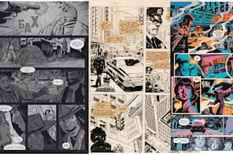 draw horror comic book, retro comic panel, comic storyboard, vintage poster art
