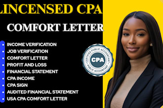 get US CPA comfort letter, CPA income verification letter, CPA profit and loss