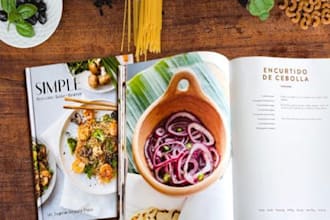 design and write cookbook recipe book, cooking recipe, food recipes, publishing