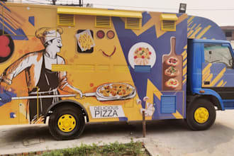 design 3d food truck vehicle wrap car wrap cafe restaurant menu bakery and bar