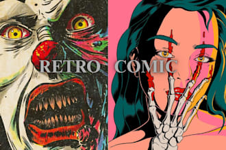 design retro comic illustration retro vintage poster pop art comic book portrait