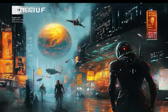 draw a cyberpunk futuristic landscape or sci fi concept art