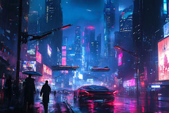 create a futuristic cyberpunk city or background art