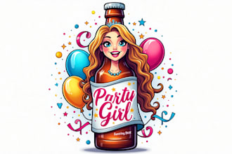 make unique party girl beer bottle label logo for your company
