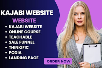 setup kajabi website and sales funnel,teachable, thinkific online course website