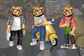 draw teddy bear illustration cartoon character teddy bear streetwear mascot logo