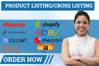 upload products on depop, mercari, poshmark, etsy, cscart, zencart, ebay store