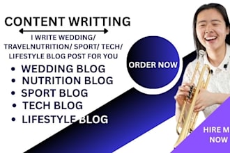 wedding, travel ,nutrition, sport, tech, lifestyle blog post