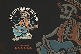 design vintage skeleton guitar logo with illustration