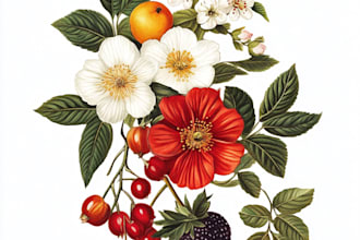 draw botanical illustrations of flowers, plants, fruits