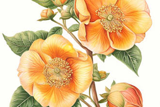 create a botanical watercolor of flowers, plants and fruits illustration
