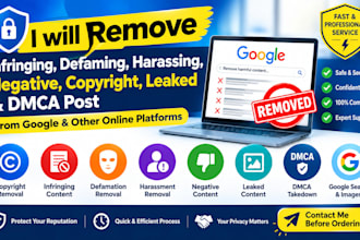 remove infringing, defaming, harassing, negative, copyright, leaked, dmca post