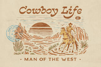 draw vintage western cowboy for tshirt or logo merchandise