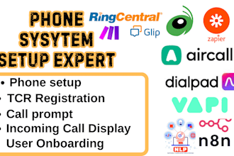 setup voip system like ringcentral , twillio aircall 3cx, 8x8, openphone system