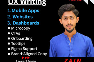 do UX microcopy writing for UI website design, mobile app, figma and dashboard