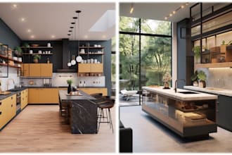 do kitchen interior in 3d and render