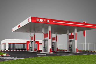 redesign 3d gas station design, fuel station, carport VR, plaza render, car park