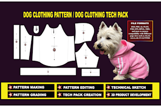 create digital dog sewing patterns, grading for any garments in PDF and dxf