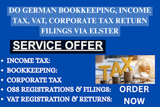 do german bookkeeping, income tax, vat, corporate tax return filings via elster