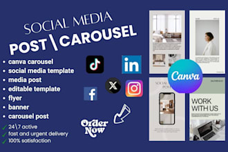 design social media post, ad media template, instagram, linkedin, canva carousel