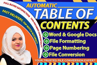 make automated clickable table of contents in word or google docs, formatting