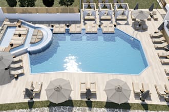 renovate 3d beach hotel,exterior model,rhino render,oceanfront pool,garden decor