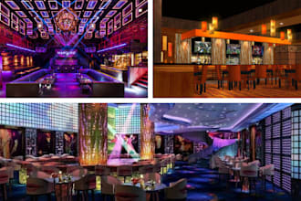 create realistic 3d lounge bar and nightclub interior and exterior designs