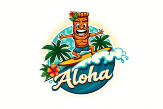 make creative aloha tiki surfing logo for you in just two days