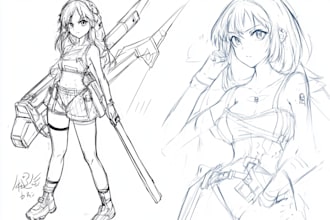 sketch anime or manga illustration, full body