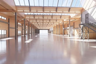 do 3d warehouse design, 3d industrial building, fulfillment center, 3d rendering