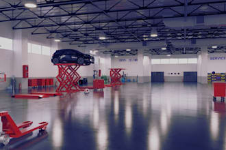 do 3d cgi unreal engine car service, car wash space renovation and design