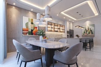 create luxury kitchen and dining room interior rendering