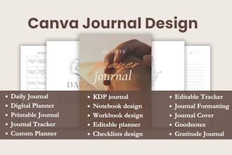design canva journal, notebook, daily tracker, workbook planner, prayer journal