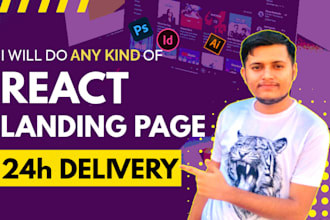 create a responsive react landing page modern and fast