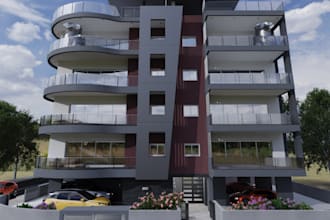 design high exterior tower, residential elevation, garage,interior rendering,cgi